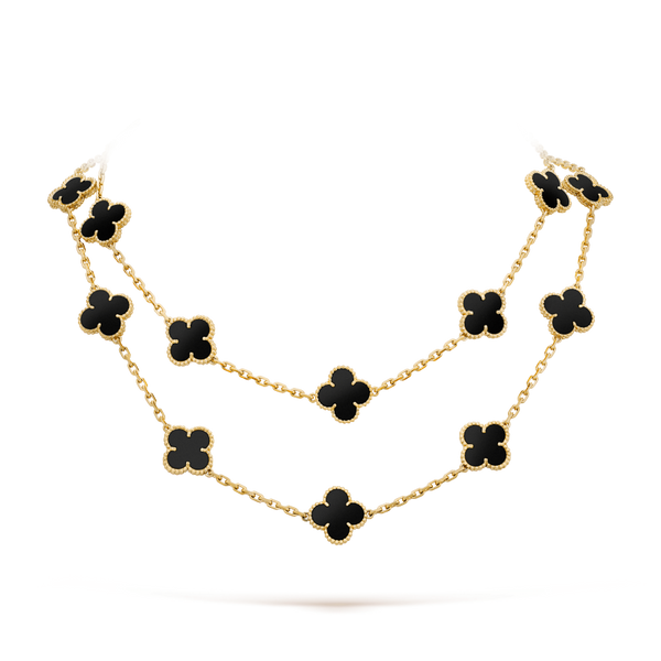 CLOVER 20 MOTIFS ONYX GOLD NECKLACE