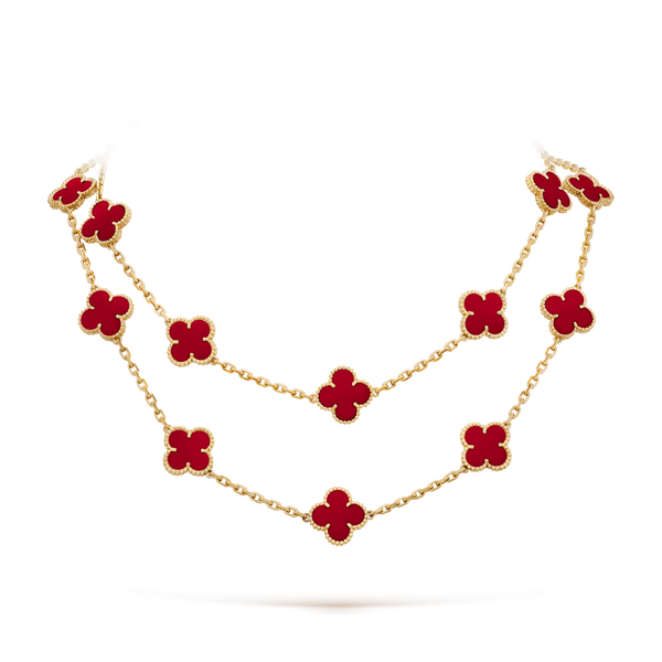 CLOVER 20 MOTIFS CARNELIAN GOLD NECKLACE