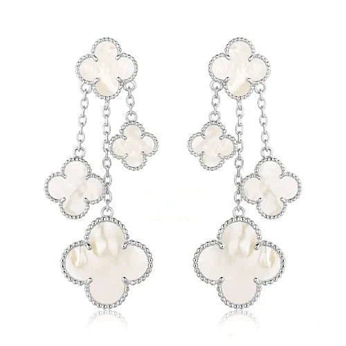CLOVER EARRINGS WHITE MOP 4 MOTIFS SILVER