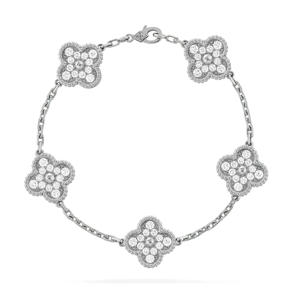 CLOVER 5 MOTIFS SILVER DIAMOND BRACELET